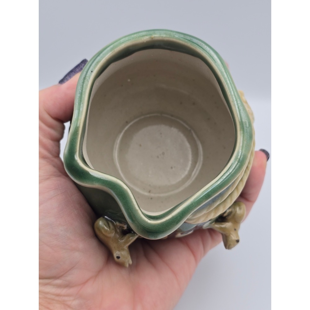 Ceramic Frog Money Bag Planter‎ Pot Green Chinese Symbols cute shelf sitter gift - Picture 4 of 6